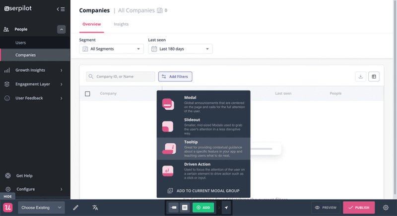 Screenshot of Userpilot interface