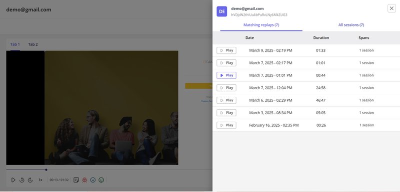 session replay for tracking user activity in web applications