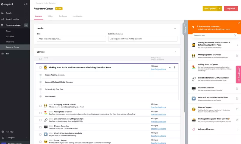 resource center built with userpilot