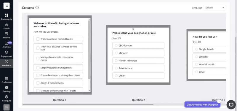 A welcome survey created with Userpilot, code-free!