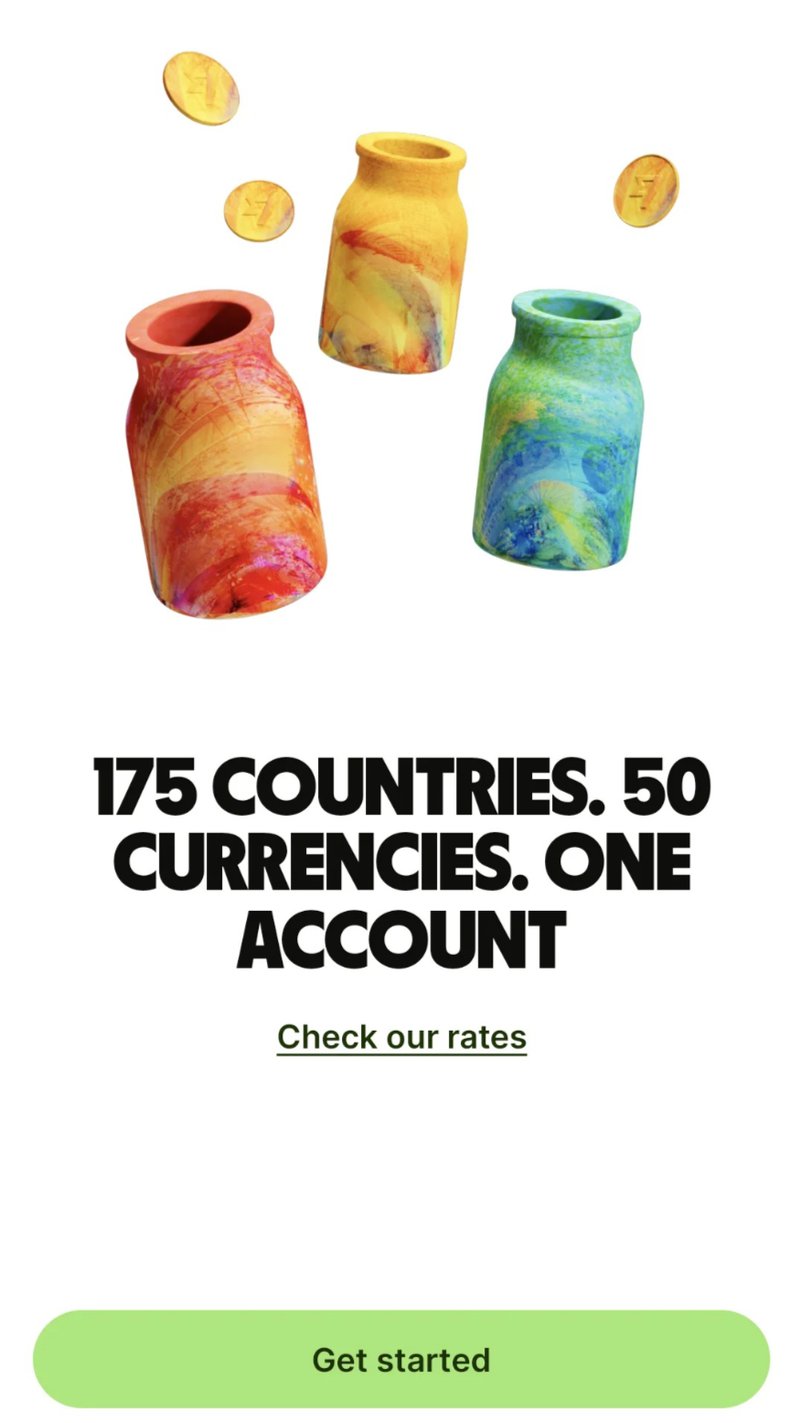 Wise sign-up screen with rates