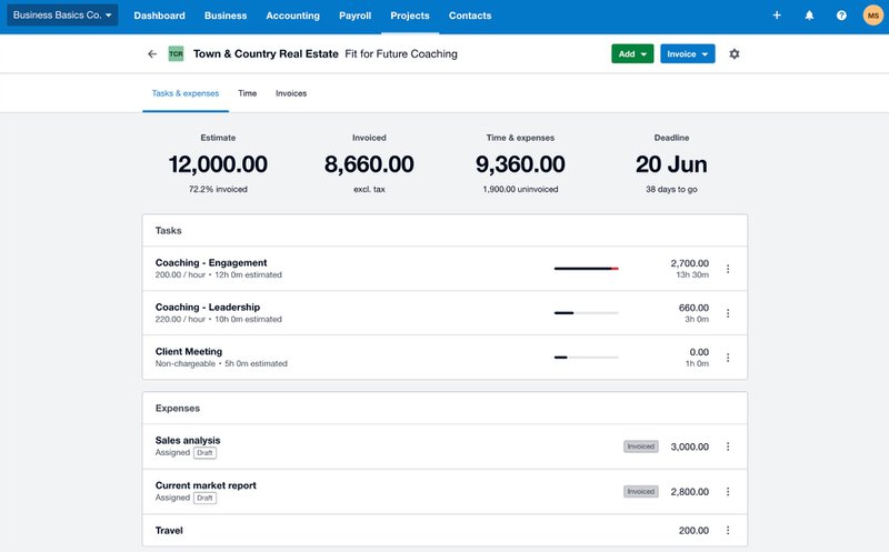 A screenshot of Xero expenses overview