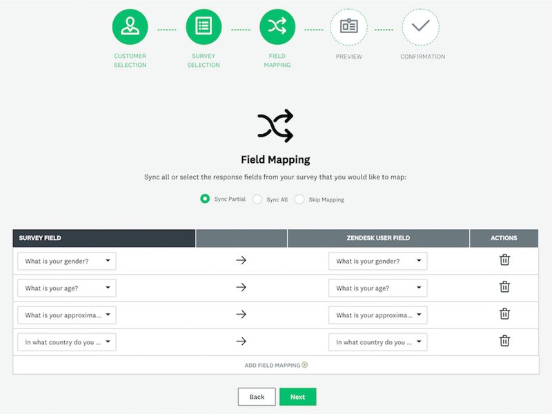 Field mapping through Zendesk and SurveyMonkey integration