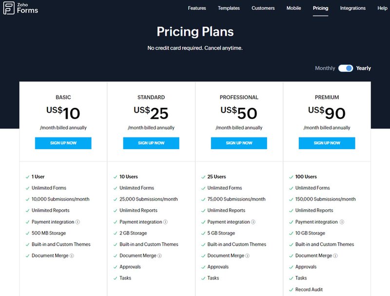 Zoho Forms Pricing