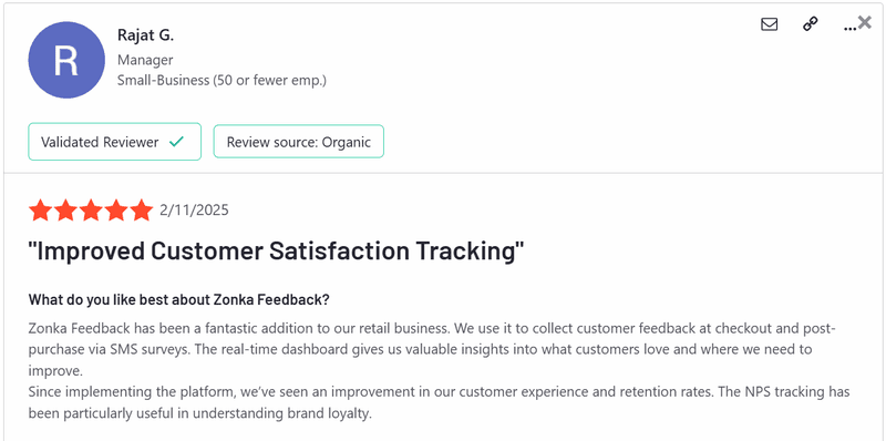 Customer review on G2.