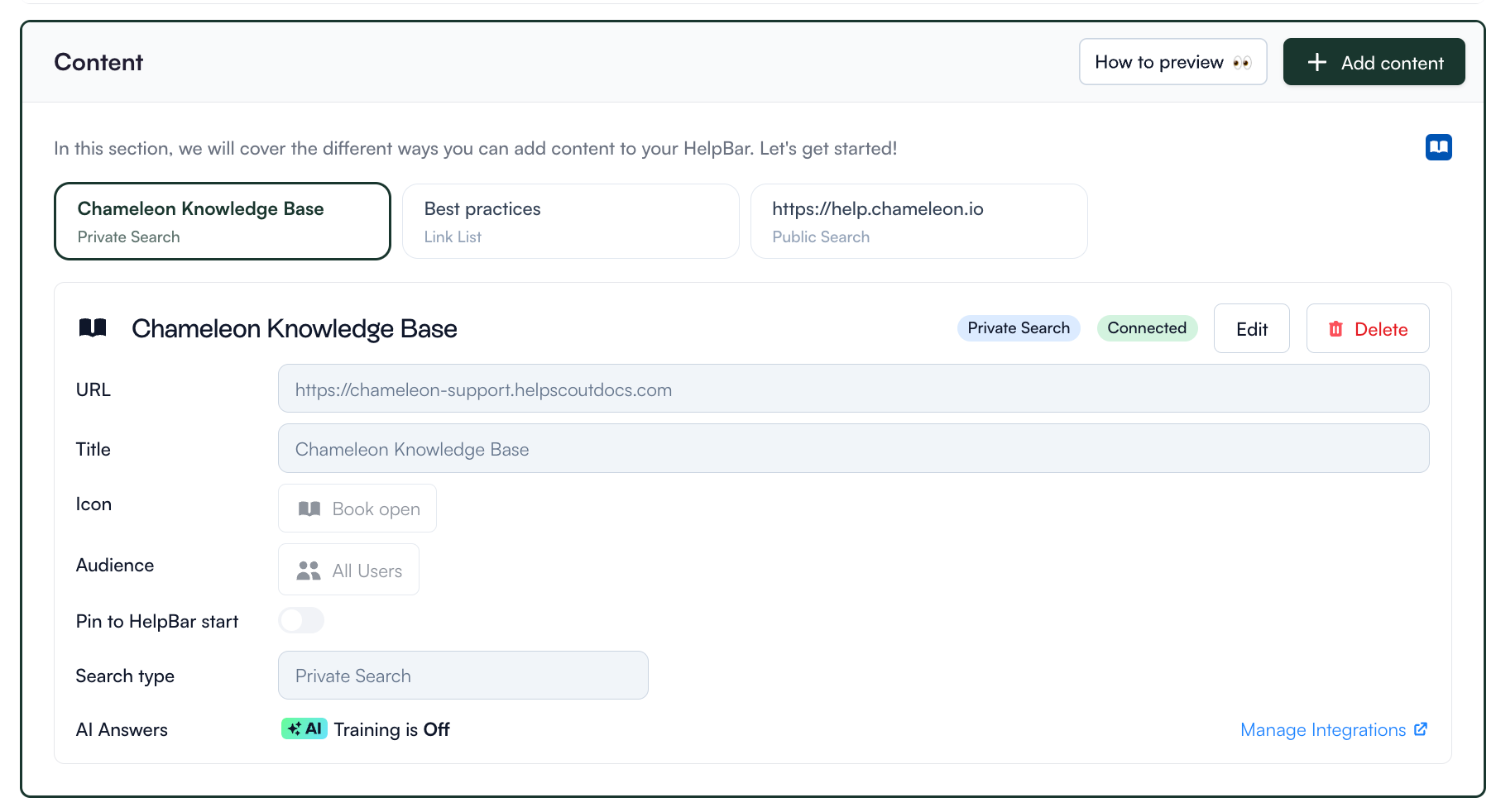 Chameleon knowledge base integration.