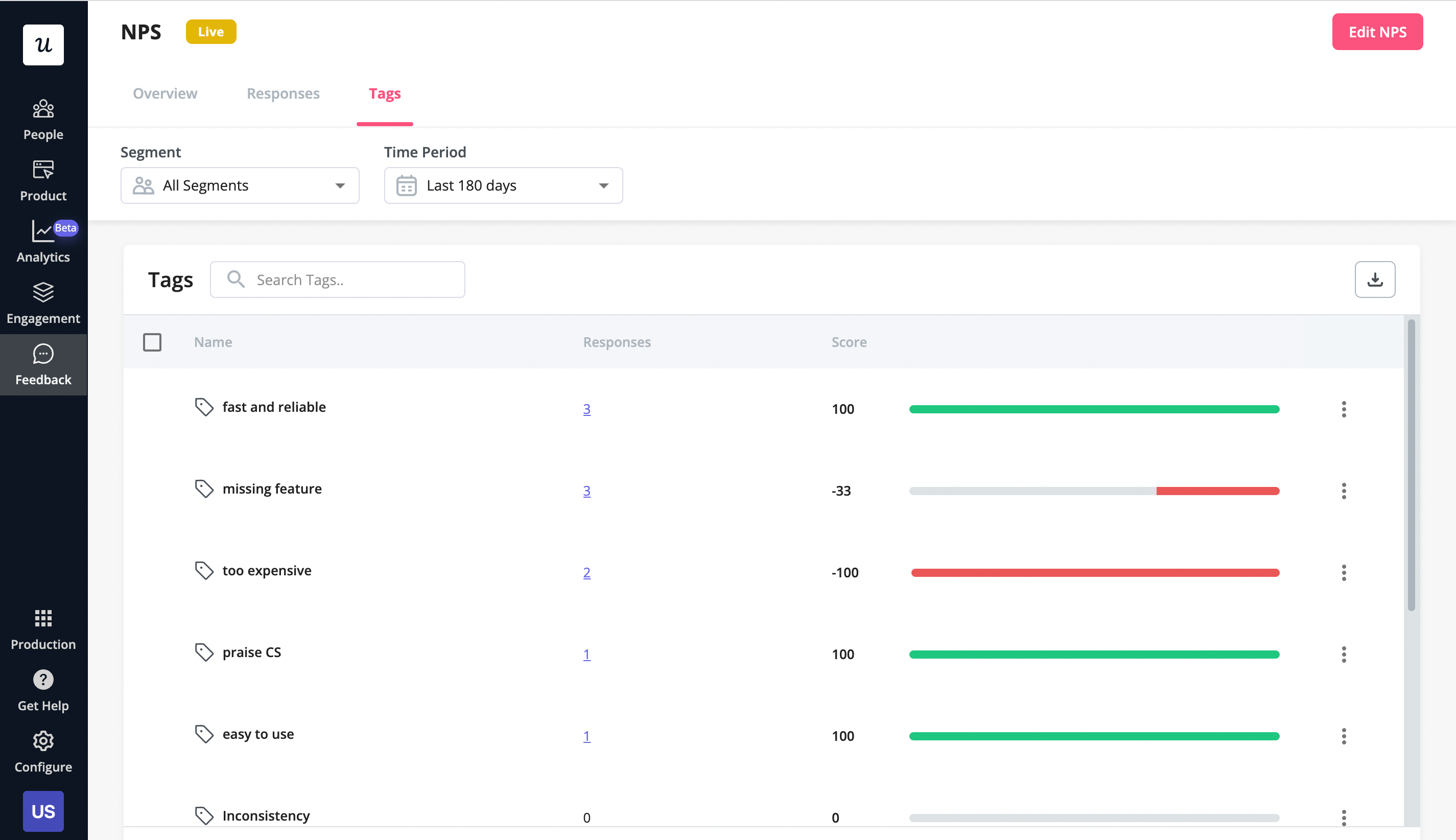 Userpilot NPS response tagging.