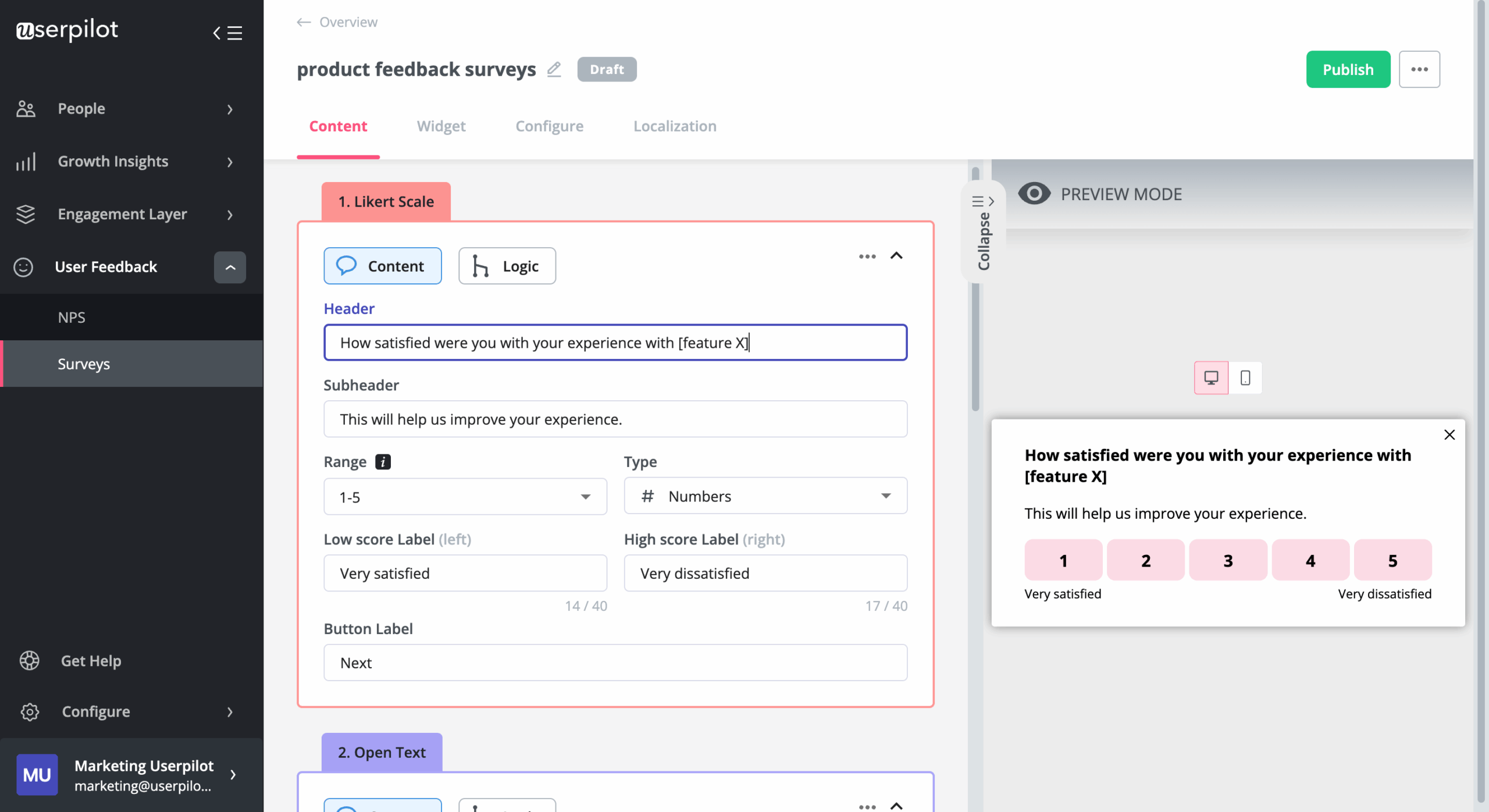 Create micro surveys in Userpilot to capture customer feedback