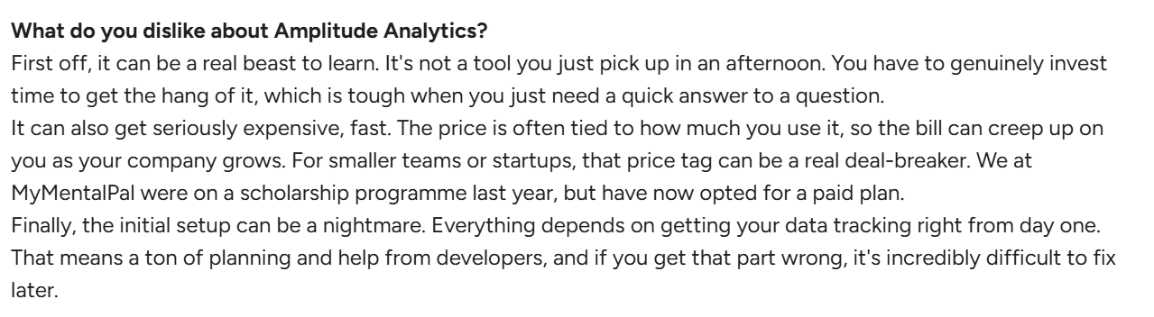 Amplitude Analytics G2 review