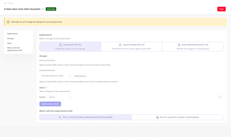 ab testing userpilot