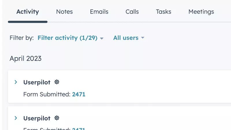 Userpilot-Hubspot activity data