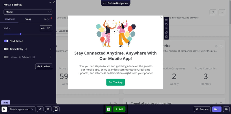 Improve customer satisfaction faster by deploying in-app announcements with Userpilot.