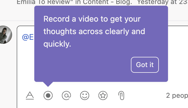 Slack recording tooltip