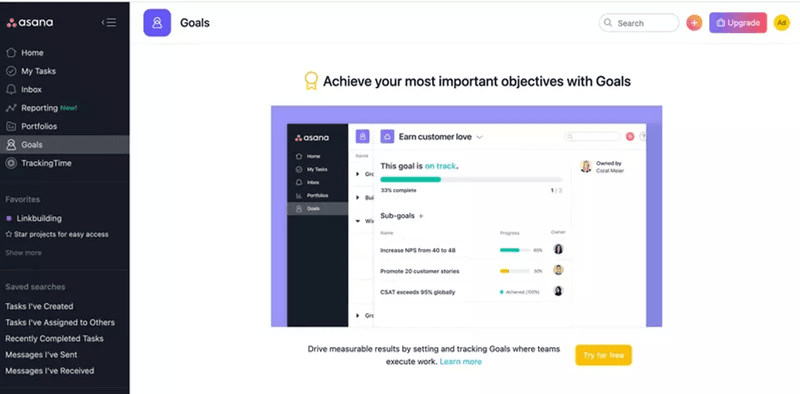 Contextual upselling from Asana.