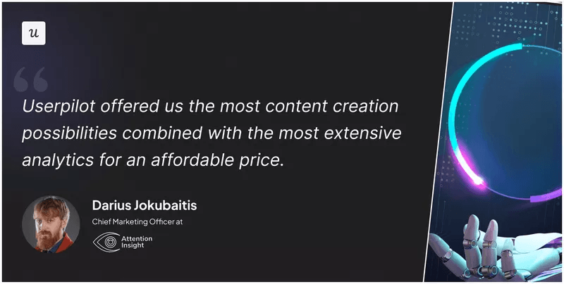 Attention Insight’s testimonial for Userpilot.