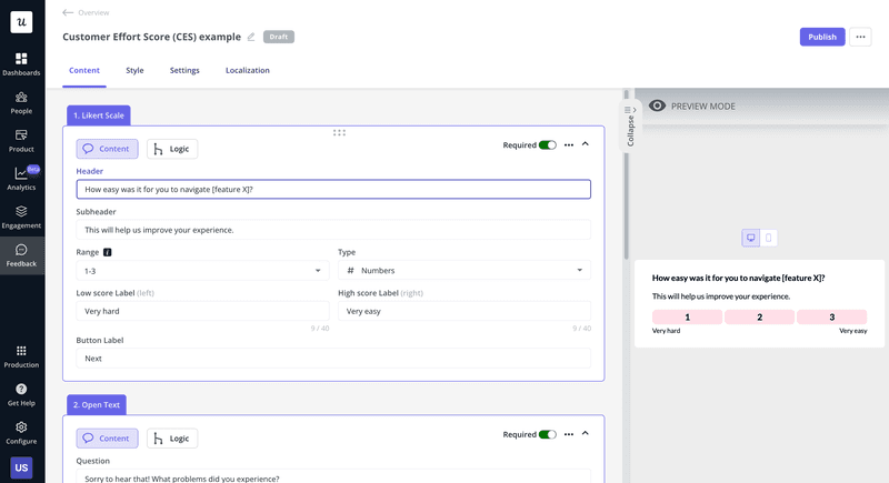 In-app surveys example