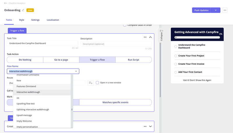 user onboarding flow checklist tasks