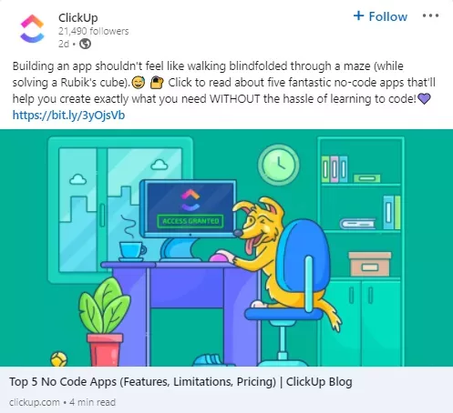 ClickUp social media post