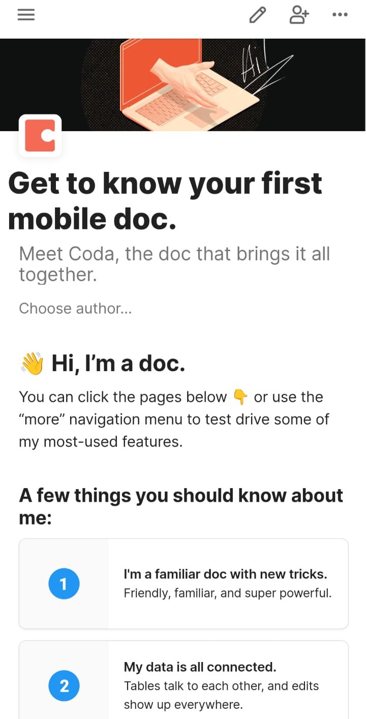 Coda mobile app onboarding