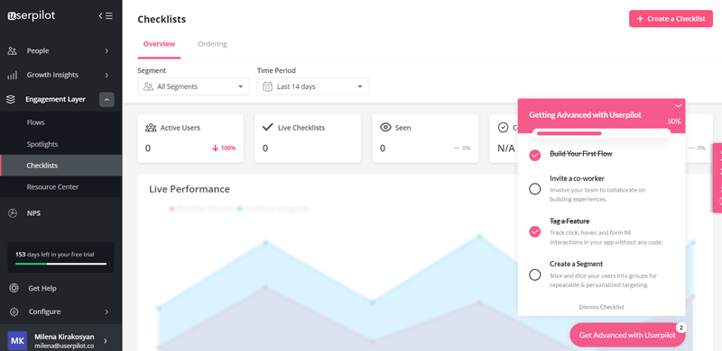 Contextual onboarding examples checklist in Userpilot