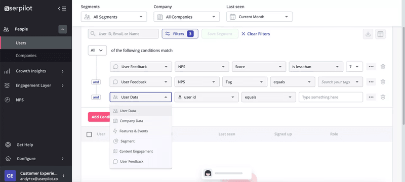 Advanced segmentation in Userpilot