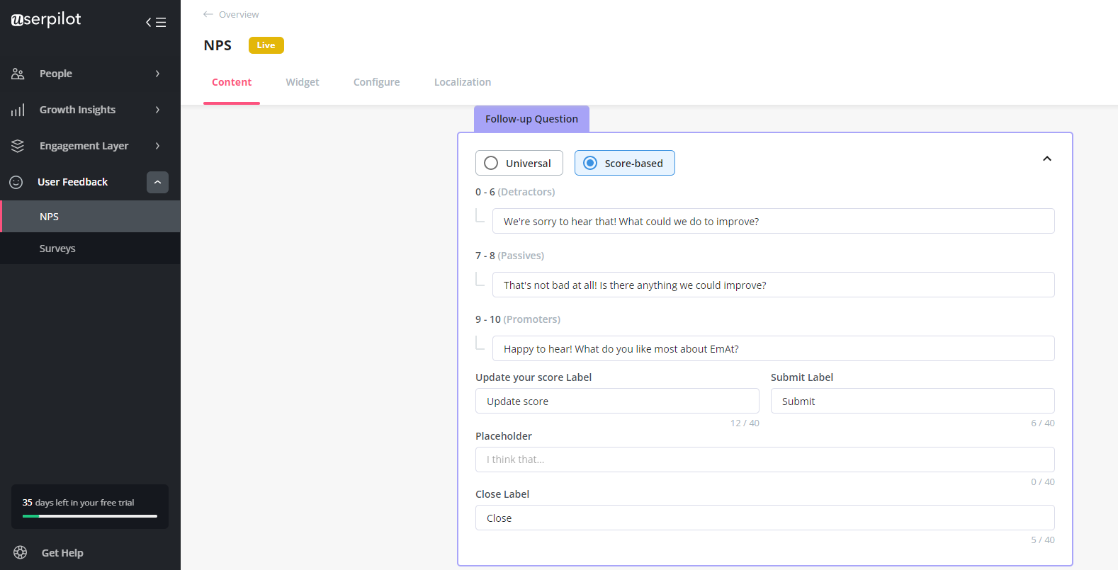 Question de suivi de l'enquête NPS.