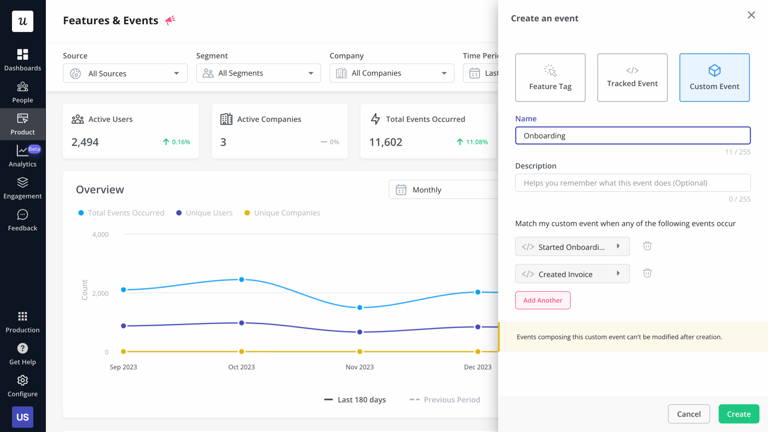 Using custom events for goal setting in Userpilot.