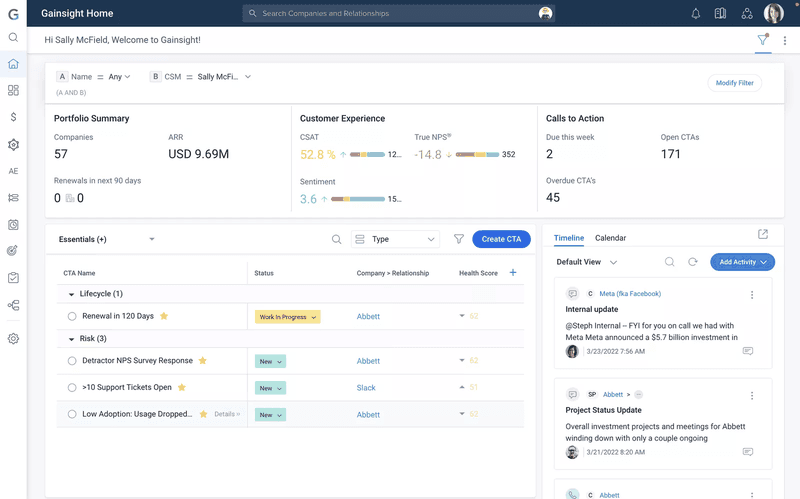 Example of a Gainsight dashboard.