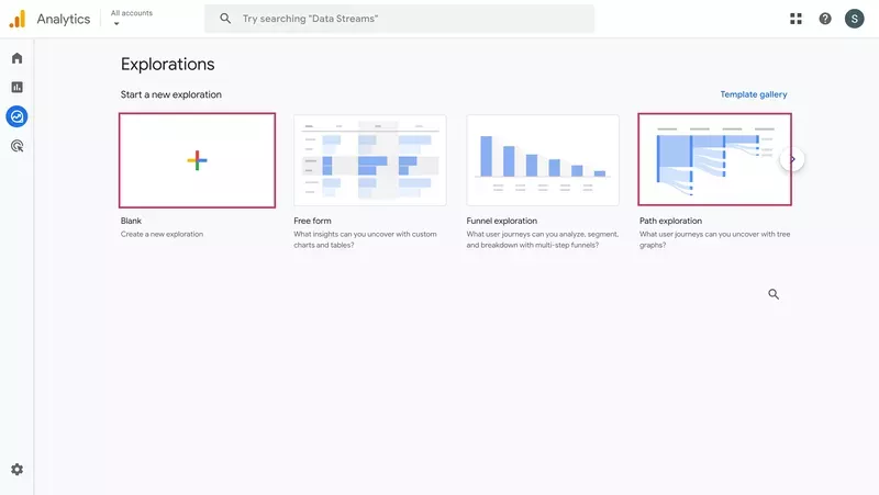 Explorations screen with the path exploration/behavior flow report