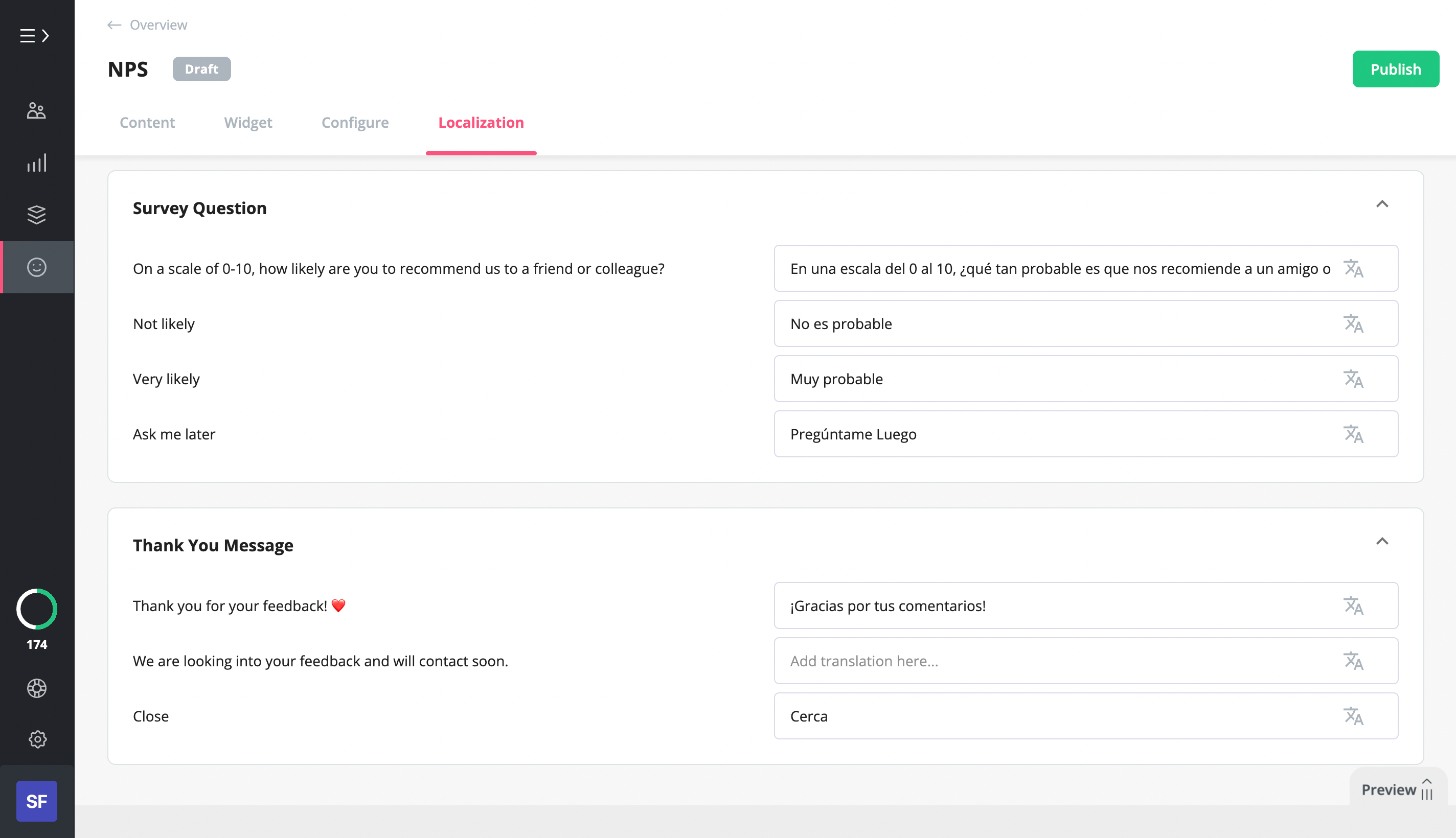 NPS survey localization in Userpilot