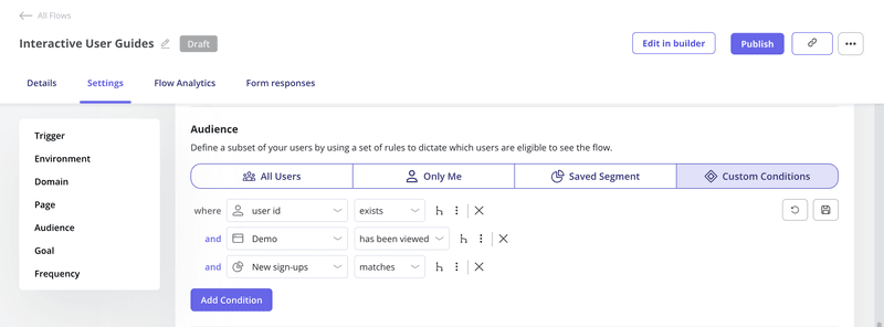 userpilot flow settings for building interactive user guides