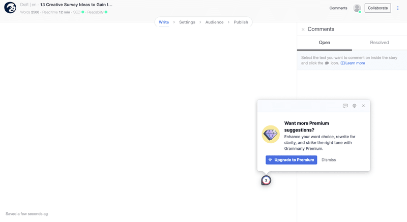 Grammarly upgrade prompt