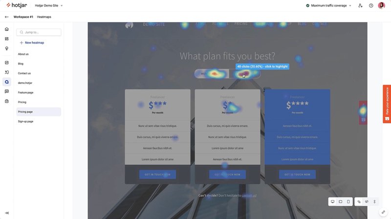 Screenshot of Hotjar interface