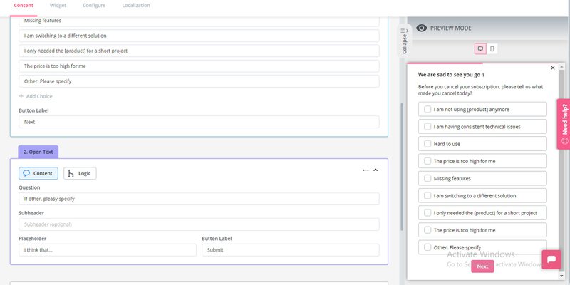 Screenshot of Userpilot churn survey
