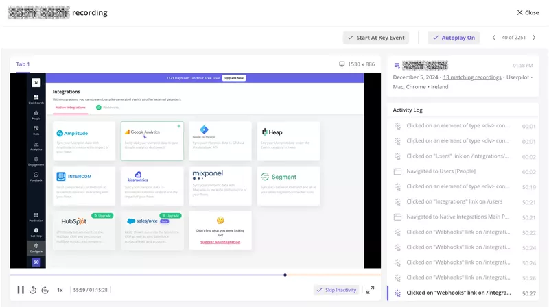 Session recordings in Userpilot