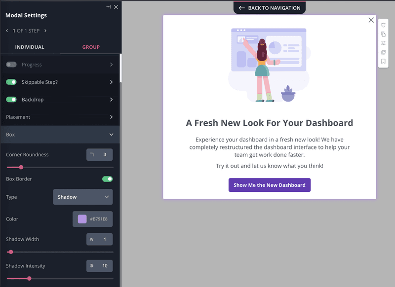 In-app pattern builder in Userpilot