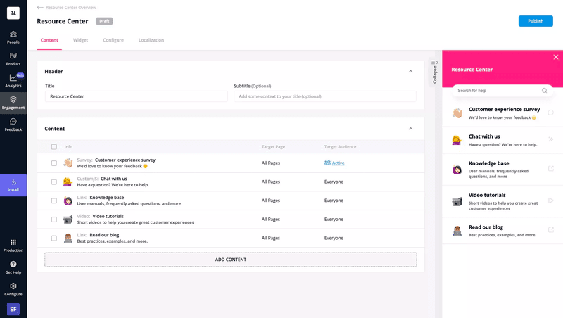In-app resource center for user ease