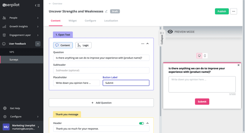 userpilot in app survey