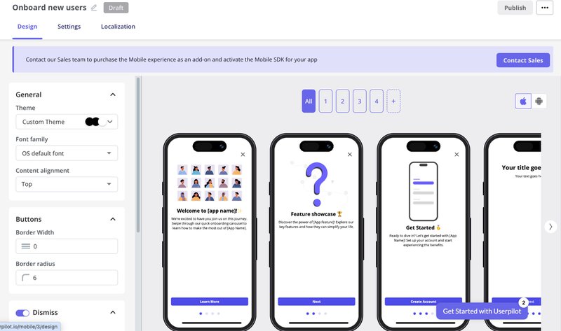 mobile carousels onboarding in app messages