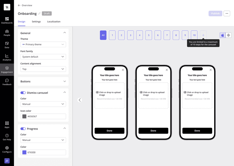 Mobile onboarding carousel created in Userpilot using app onboarding best practices