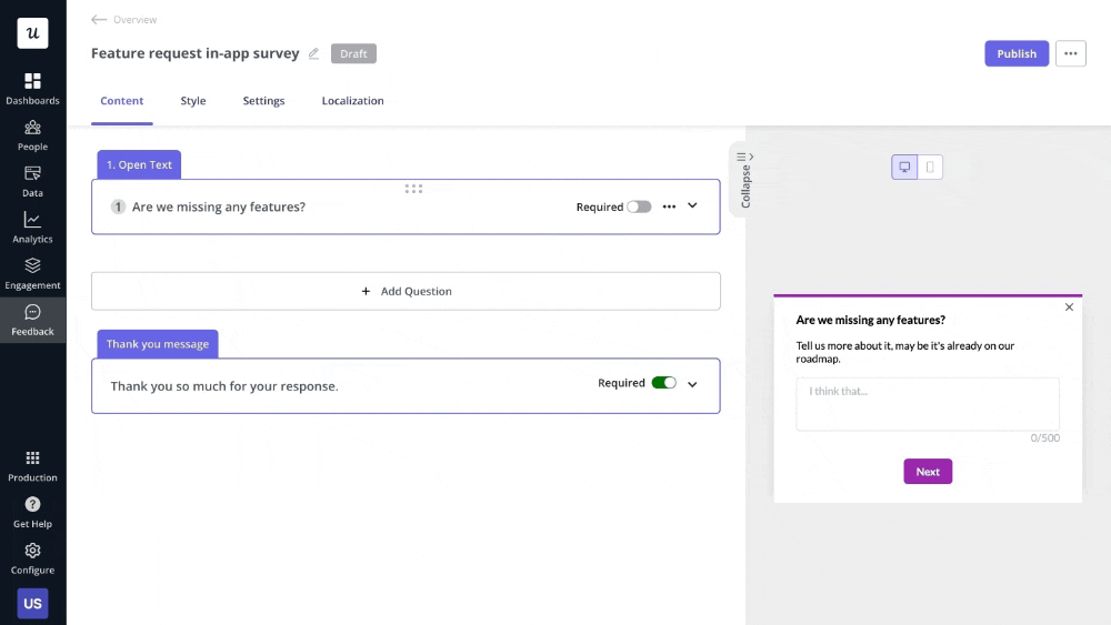 Mobile responsive survey in Userpilot