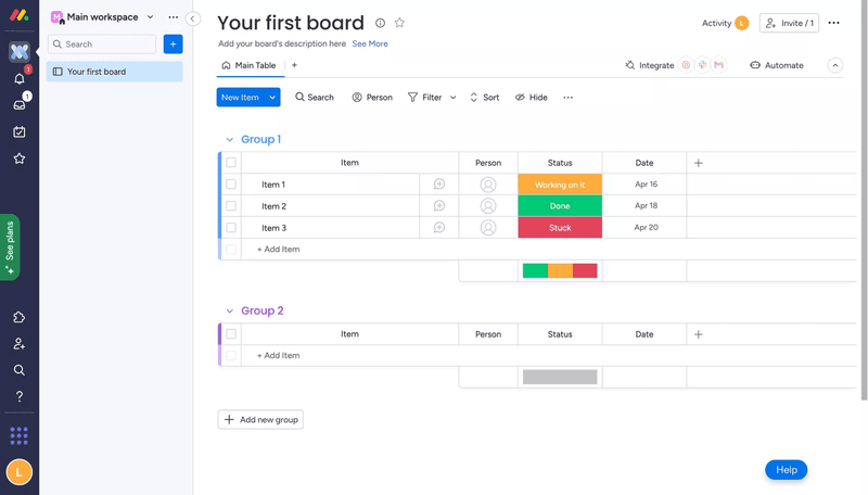 Monday helps users get started with pre-filled board templates.