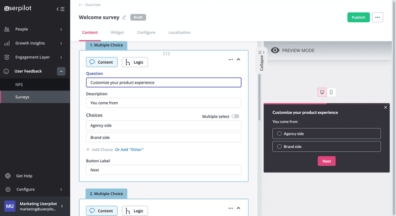 Creating nominal scale questions in Userpilot