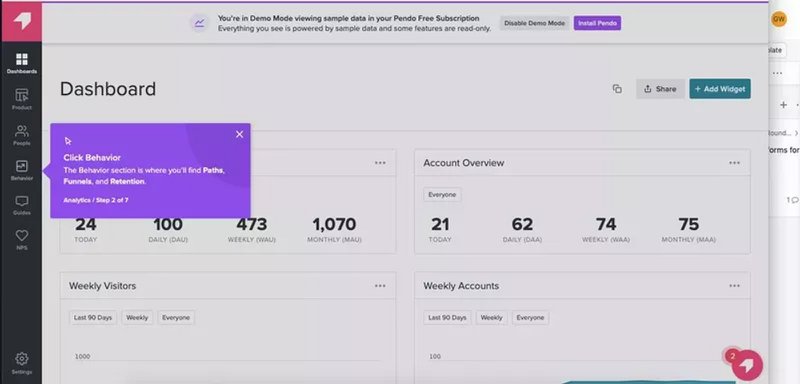 Pendo user onboarding dashboard