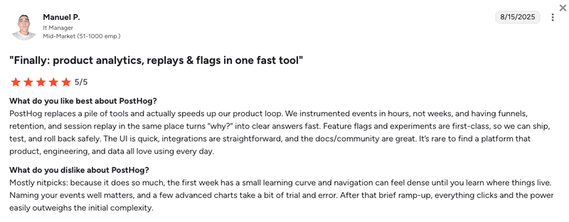 posthog g2 review on session replay