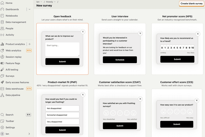 posthog survey builder