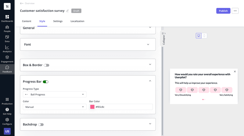 You can enable survey progress bars in Userpilot
