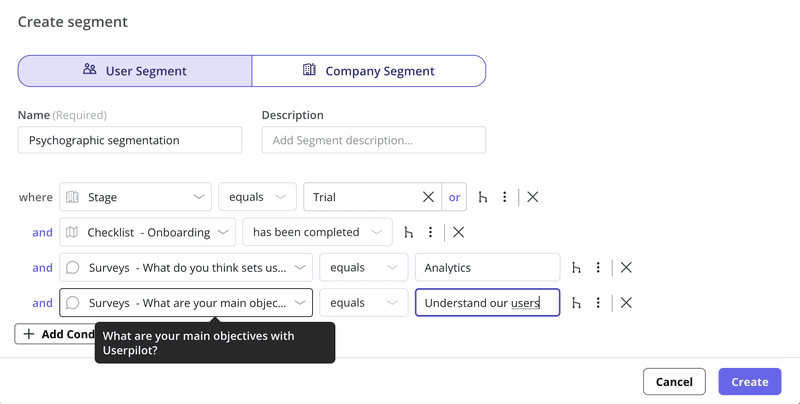 User segmentation in Userpilot.