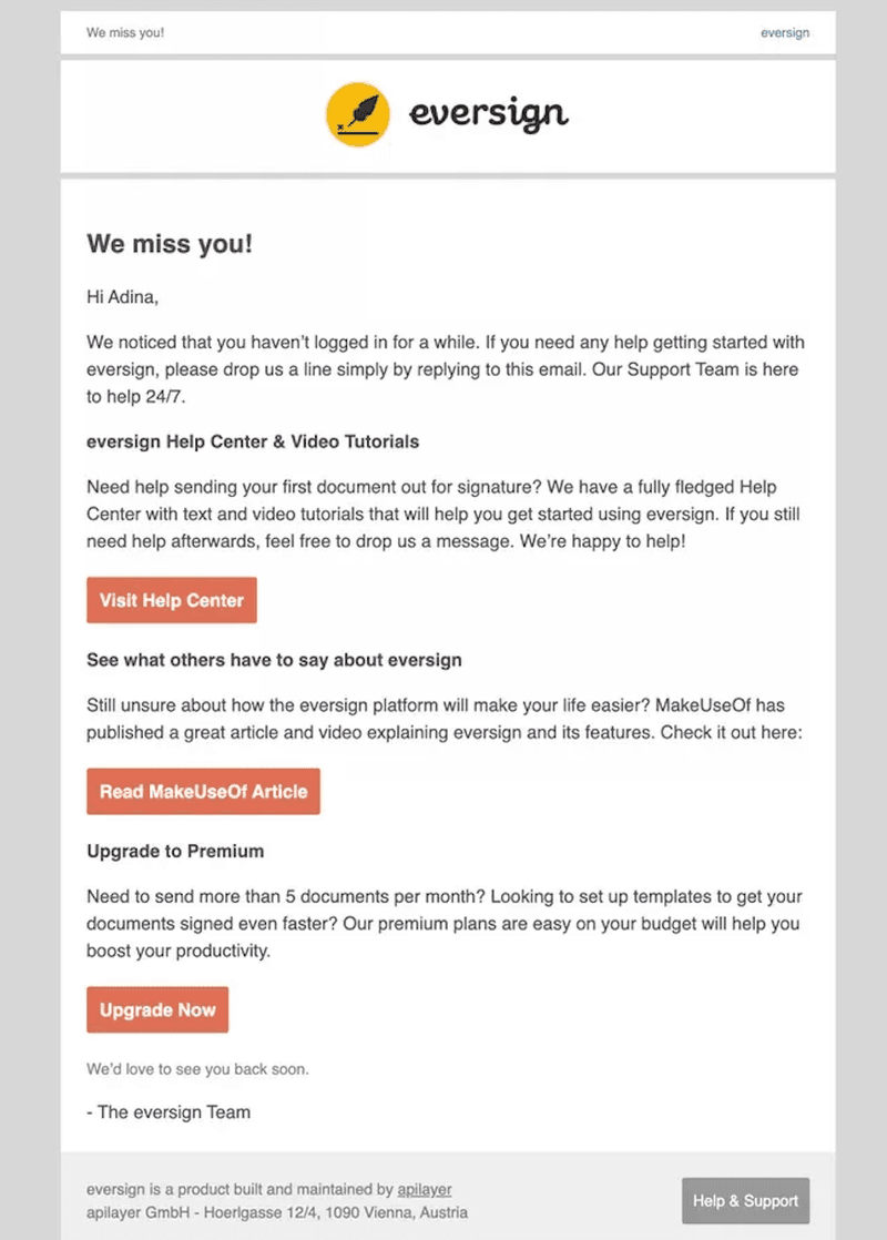 Re-engagement Email by Eversign
