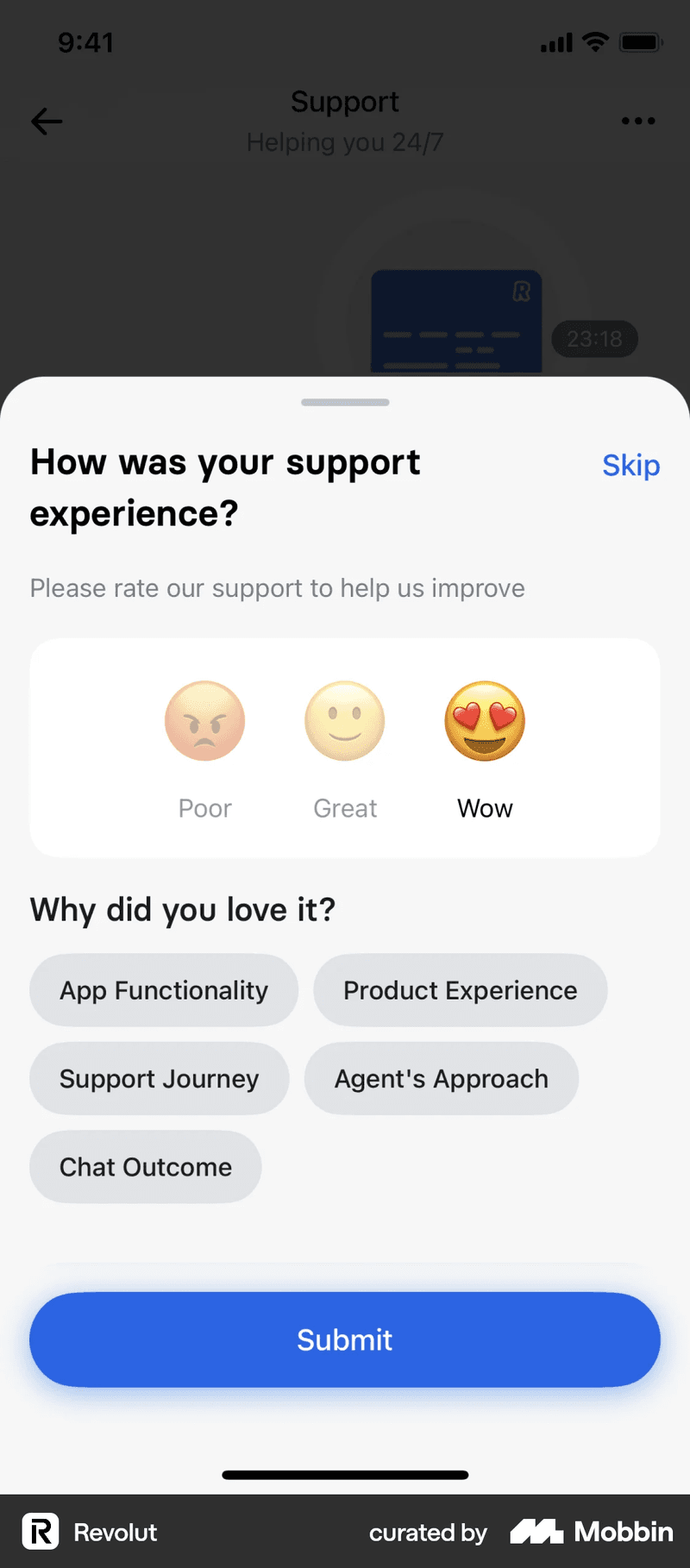 Revolut mobile app feedback example following onboarding best practices